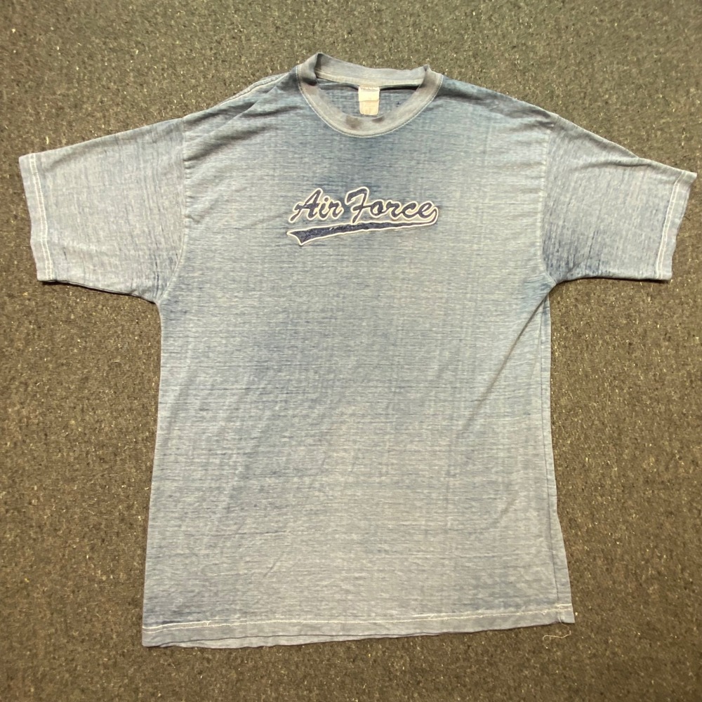 Teemax T Shirt XL Mens Blue Air Force Graphic Faded Acid Wash Short Sleeve Tee